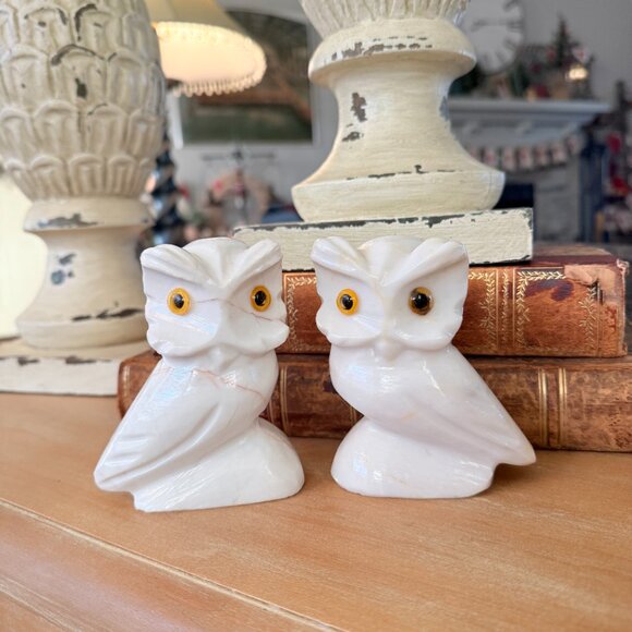 ❤️RESERVED❤️MCM Alabaster Owl Bookends with Glass eyes - Picture 10 of 14